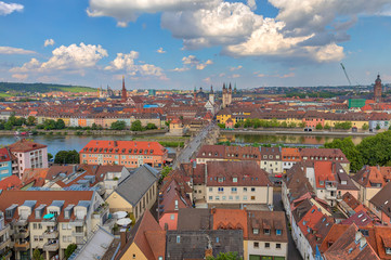Fototapeta na wymiar Aerial view of Wuerzburg cityscape from Marienberg Fortress