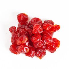 Dried cherry isolated on white background. Top view