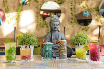 Colorful cocktail on top of the bar, summer coctails