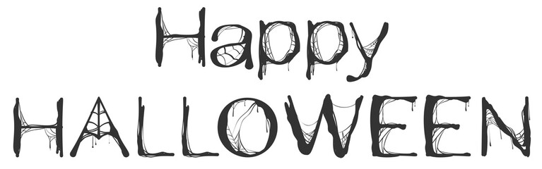 Happy Halloween spider web text greeting card