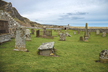 Nether Kirkyard St Cyrus, National Nature Reserve, Aberdeenshire Scotland. April 2018
