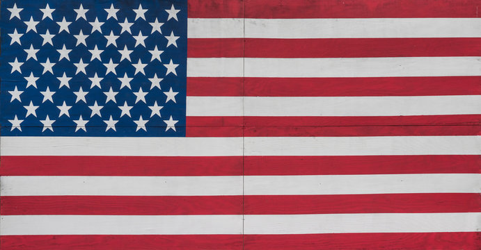 US Stars and Stripes painted on wooden boards