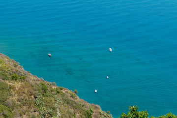 Looking down on boats in the water