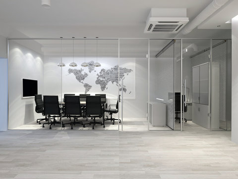 White modern office interior. Meeting room. 3D rendering.