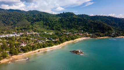 Fototapeta na wymiar Aerial drone view of the Thai resort town of Khao Lak on the shores of the Andaman Sea