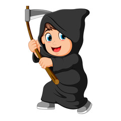 Obraz premium boy wearing grim reaper costume with scythe 