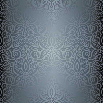 Silver Floral shiny decorative holiday vintage wallpaper Background fashion design pattern