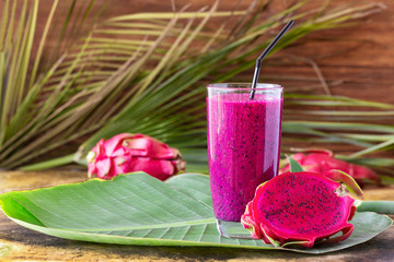 Glass of dragon fruit smoothie