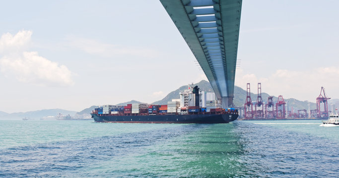 Container terminal port Stonecutters Bridge in Hong Kong