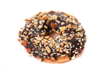Chocolate and almond Donut isolated on white background