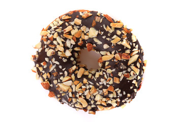 Chocolate and almond Donut isolated on white background