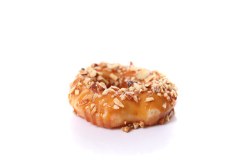 Donut with nut isolated on white background