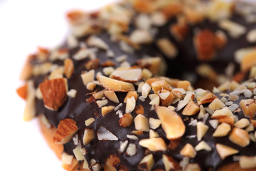 Chocolate and almond Donut isolated on white background