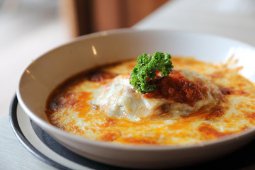 Homemade Beef Meat lasagna on dish in restaurant , Italian food