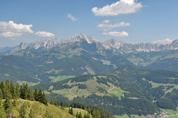 Fototapeta premium View on Dachstein Mountain, Bischofsmuetze in the background, Salzkammergut, AustriaAustria