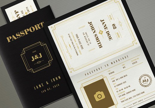 Art Deco Passport Wedding Invitation Layout