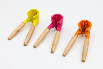 Stylish modern colorful nut crackers Isolated on white background