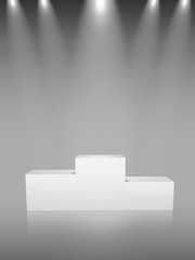 White winners podium. Pedestal. Spotlight. rendering, 3D illustration