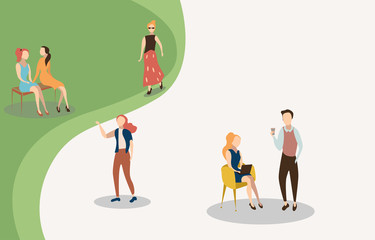 People communicate isolated on white and green background. Flat design.