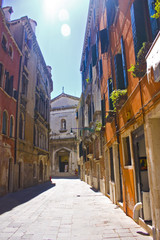 Architecture of narrow street of Venice, Italy