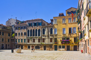 Fototapeta na wymiar Classic Venice square (campo) with church in Venice, Italy