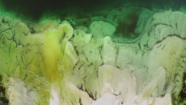 
Aerial view of the green and transparent water in Lago del Predil, tally.