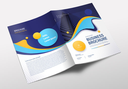 Brochure Layout with Violet, Yellow and Blue Accents