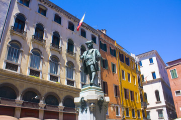 The monument of Carlo Goldoni of a great Italian playwright and librettist in Venice