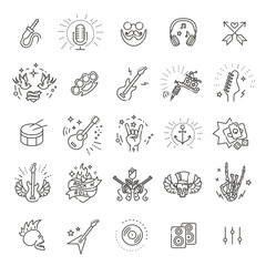 Rock and Roll line icon set