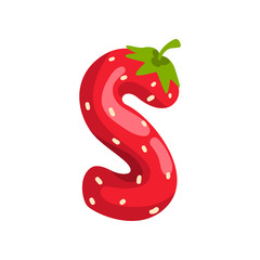 Letter S of English alphabet made from ripe fresh srawberry, bright red berry font vector Illustration on a white background © topvectors