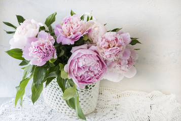 bouquet of pink peonies closeup