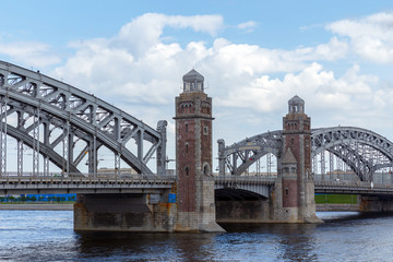 Fototapeta na wymiar Bridge of Peter the Great (Bolsheokhtinsky) on the Neva River in St. Petersburg