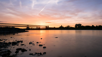Fototapeta na wymiar Sunset at the Rhine valley next to Koblenz, on the opposite side: Neuwied