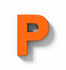 letter P 3D orange isolated on white with shadow - orthogonal projection