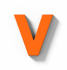 letter V 3D orange isolated on white with shadow - orthogonal projection