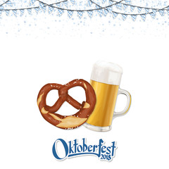 Oktoberfest background with pretzel and beer