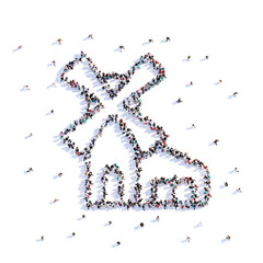 A lot of people form mill, farming, icon . 3d rendering.