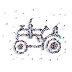 A lot of people form tractor, farming, icon . 3d rendering.