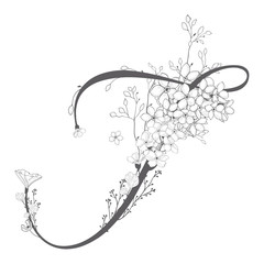 Vector Hand Drawn floral T monogram and logo