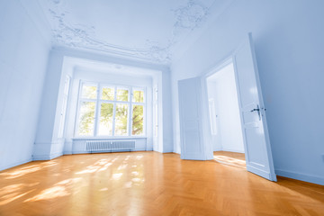 empty room in beautiful flat with wooden  floor - real estate interior