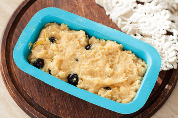 Healthy lemon bread with blueberries preparation