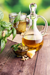 Pesto genovese - traditional Italian green basil sauce with pine