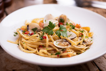 Delicious linguine pasta in a clams sauce