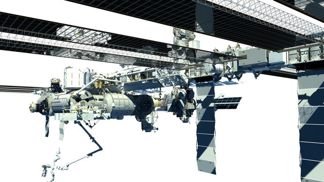 Detailed close-up of the International Space Station