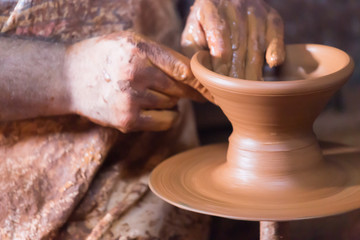 handiwork pottery making on pottery wheel.