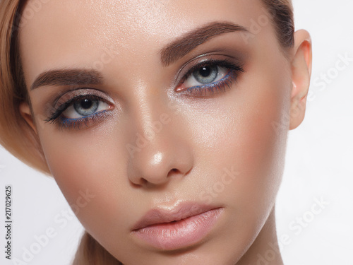 Close Up Portrait Of Sexy Young Woman With Beautiful Blue