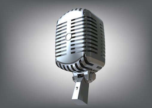 Silvery microphone on a gray