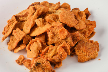 Pork rind favorite food in piedmonte italy, isolated on white.