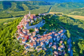 Idyllic hill town of Motovun aerial view