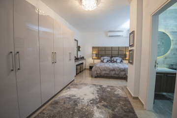 Interior design of bedroom in luxury apartment